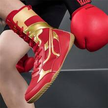 男士专业摔跤鞋，高帮竞赛训练鞋，摔跤鞋和健身靴，彩色拼接运动鞋，合成皮革和网眼材质，室内健身防滑拳击训练鞋，适合所有季节，尺码：39-48 - 紅色 - 查看 9