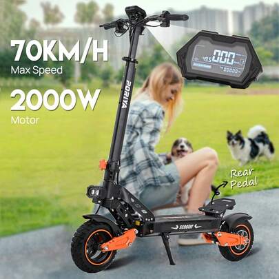 PORIYA 2000W Electric Scooter Off-Road, 70KM/H & 60KM Range, Foldable Portable E-Bike W/ 11" Air Tires, ABS Brakes, LED Dashboard, Black/Orange Design & UL2272 Certified