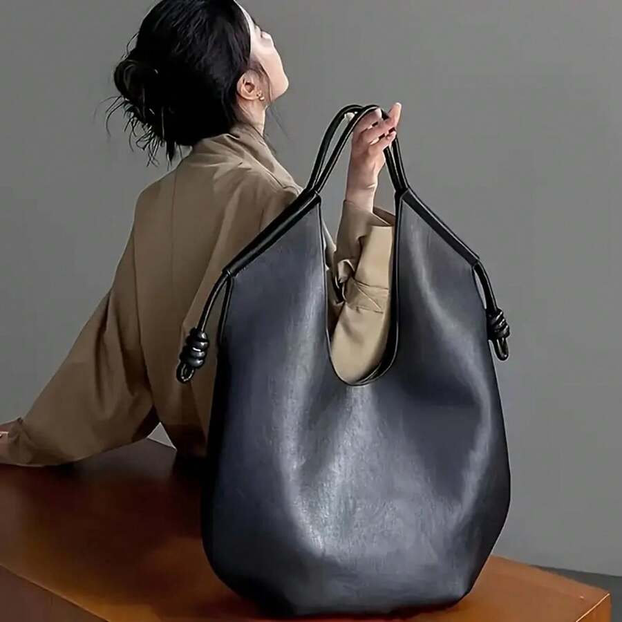 Black Handbag - Fashionable Large Capacity Shoulder Bag/Tote Bag/Handbag With Magnetic Closure And Wrist Strap, Retro Simple Design, Suitable For Daily Commuting, Travel, And Fitness, Great Gift For Girls - màu đen - Xem 1
