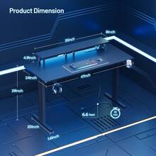 HLDIRECT Gaming Desk With LED Lights & Power Outlet, Computer Gamer Desk With Monitor Stand, Ergonomic Carbon Fiber Gaming Table Home Office Desk With Cup Holder, Headphone Hook & Mouse Pad - Black - View 8