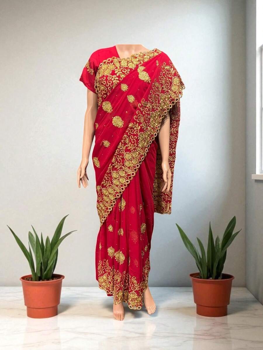 Traditional Designer Saree With Ready Blouse, Elegant  Cultural Wear, 014 - Multicolor - View 1