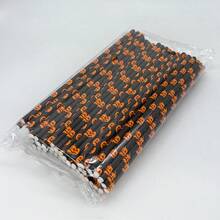 100 قطعة/عبوة قش ورقي أسود بنمط رسم اليقطين والجمجمة البرتقالي - مناسب للهالوين وأعياد الميلاد وديكورات عملية، ديكور هالوين مع اليقطين والأشباح. ديكور الحفلات - الأسود - مشاهدة 8