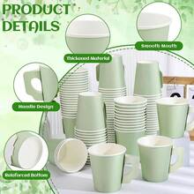 100 Pcs Disposable Tea Cups With Handle 7oz Sage Green Paper Coffee And Espresso Cups For Hot And Cold Drinks Perfect For Wedding Birthday Tea Party And Baby Shower Supplies - Cây xô thơm xanh - Xem 4