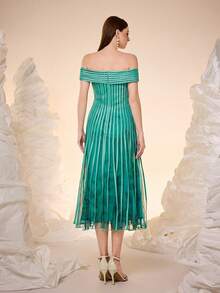 Mgiacy,New Arrival,One-Shoulder, Halter Top, Printed Mesh, Pull TAB, Big Swing, High-End, Evening Dress - Teal Blue - View 2