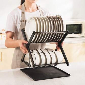 New Detachable X-Shaped Plastic Bowl Rack, Kitchen Double-Layer Storage Rack, Household Bowl Plate Draining Rack, Multi-Function Bowl Dish Storage Rack
