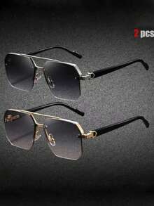 1 pieza Gafas de moda con doble puente estilo aviador para hombres, diseño de montura de moda, adecuado para atuendos de vacaciones, viajes, playa, conducción, vacaciones, accesorio de estilo callejero