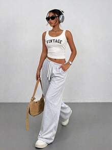 女士时尚运动裤，适合跑步、健身、户外旅行、日常穿着，透气针织面料，直筒裤型，四季皆宜，春季皆可穿着 - 淺灰色 - 查看 2