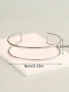 Women's Double Arm Bracelet, Minimalist And Modern Design, 925 Silver And 18K Gold Plated, Elegant Style Adjustable For Party And Daily Use - 銀色 - 查看 5