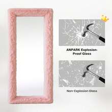 Full Length Mirror Free Standing Furry Faux Fur Framed Full Body Floor Mirror Wall Mounted Leaning Hanging Wall For Bedroom Hallway Entrance, 63"X24",  Pink,24331418,Selfie Mirror, Apartment Friendly - 粉色 - 查看 5