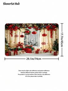Christmas Decorations1/3/4pcs Christmas Window Scene Shower Curtain Bathroom Set, Gift Box With Bow And Snowflake Print Waterproof And Wear-Resistant Bathroom Decor And Accessories,With 12 Hooks - Includes Toilet Seat Cover, Bath Mats, And Rugs Polyester Fabric - Washable - Perfect For Holiday Decor,Home/Bedroom/House/Western/Winter Decor