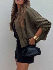 Dirty Martini Green Suede Bomber Jackets Women Long Sleeve Zipper Oversized Jackets Fashion 2026 Spring Casual Streetwear Outwears Valentine's Day