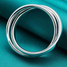 Pulsera de brazalete con doble anillo plateado de plata de ley 925 para mujer, joyería de moda para boda y compromiso