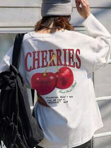2025 秋冬新款女装时尚简约百搭休闲樱桃标志印花宽松圆领长袖 T 恤，展现您的独特风格：探索我们的女士长袖 T 恤系列，具有有趣的图案、大胆的色彩和经典的轮廓
