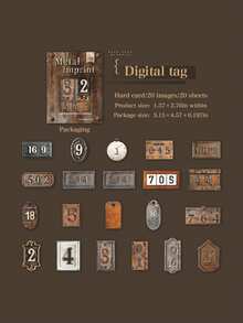 20张/包 复古数字日期压纹贴纸，适用于剪贴簿、DIY手工、相册装饰 剪贴簿用品 文具 - 彩色 - 查看 16