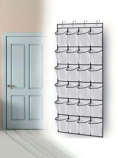1/2 piezas Organizador de zapatos montado en la pared con 24 rejillas - Bolsa de almacenamiento colgante de armario ligera con bolsillos de malla, caja colgante de tela transparente, organización del hogar