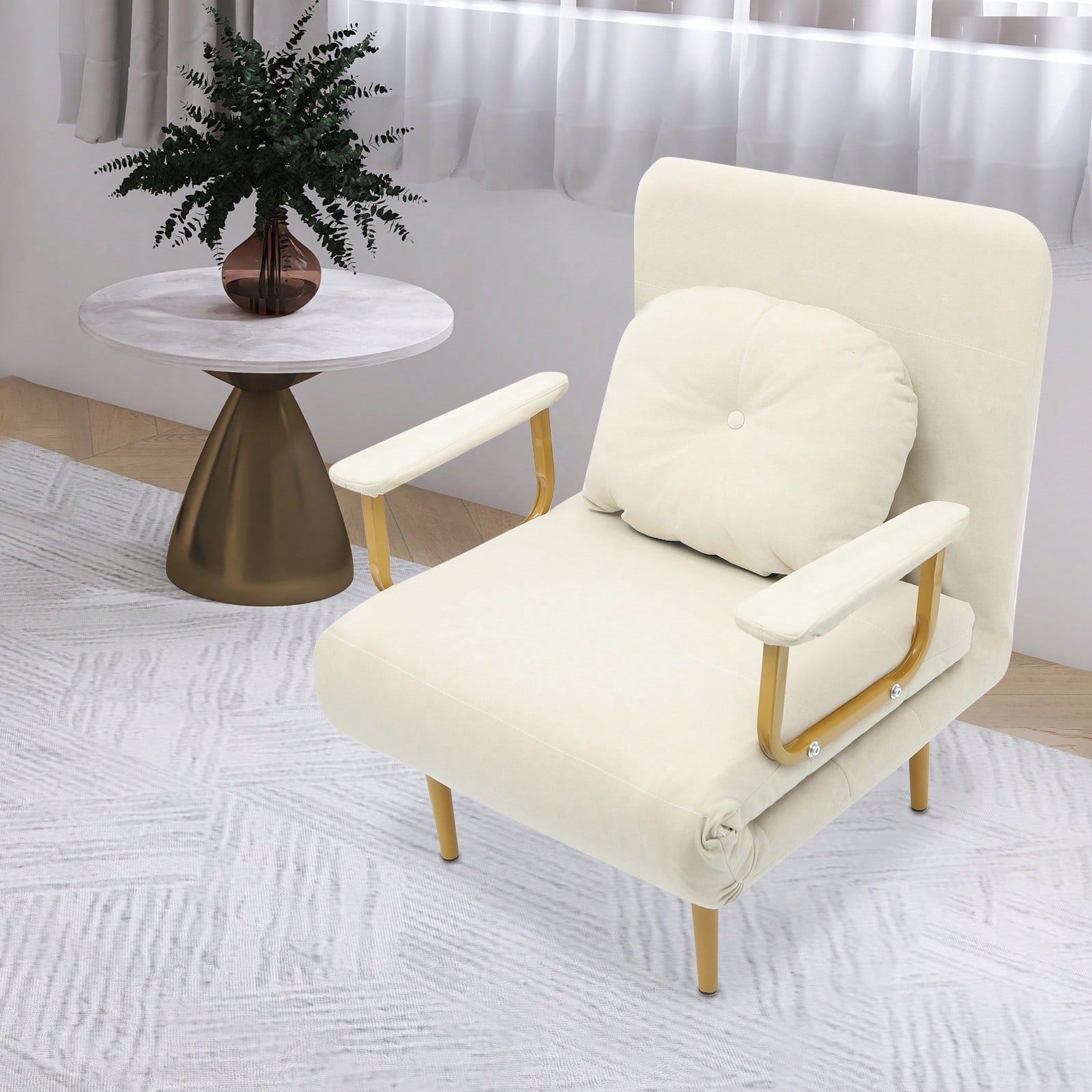 3-In-1 Convertible Sleeper Chair Bed, Folding Sofa Bed, Convertible Chair With 5-Position Adjustable Backrest & Pillow, Sleeper Chair Bed For Living Room Bedroom Office (White/Grey/Green)