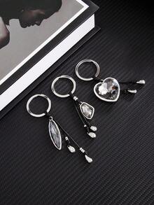 1 Piece Of Minimalist, Casual & Artistic Asymmetrical Heart-Oval Acrylic Drill Wax Thread Water Drop Pendant Keychain - An Exquisite, Elegant Daily Surprise Accessory & Small Gift - White K - View 7