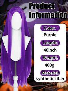 40 英寸长直发紫色假发，合成耐热头发，适合女性角色扮演万圣节派对