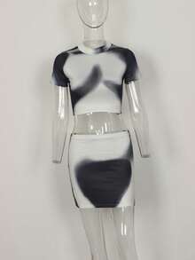 Summer Black Street Graphic Print Bodycon High Waist Mini Skiet Set For Woman