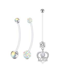 3 buc inel flexibil acrilic transparent pentru buric de sarcină, 14G personalizat, pandantiv, bijuterii pentru piercing de maternitate pentru burtă, inele pentru buric de maternitate 25/32/35/38 MM