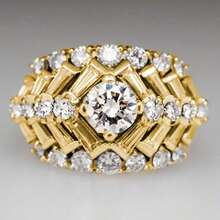 Bague large élégante et personnalisée, bande en cuivre incrusté de multiples zircone cubiques blancs. Style vintage lourd, convient pour le port quotidien, les fêtes et la bijouterie - Doré - Voir 4