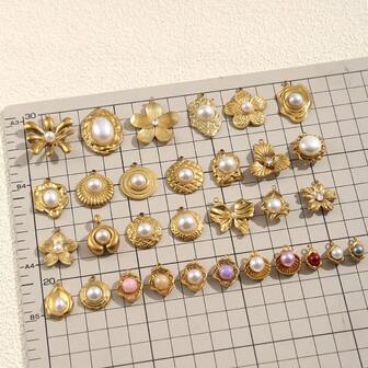 1pc Stainless Steel 18K Gold-Plated Multi-Style Pearl Pendant DIY Charm Jewellery Necklace Making Accessory Woman's Stainless Steel Jewellery Making Accessories Stainless Steel Ladies' Jewellery Woman's Accessories Women's Theme Accessories Suitable For Ladies' Daily Wear And Gift-Giving Occasions