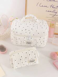 1Pc/Set Lace Fabric Polka Dot Decorate Stripped Pattern Fluffy And Soft Women Makeup Bag Travel Zipper Cosmetic Bag Storage Pouch Cute Toiletry Bag Large Capacity Make Up Organizer Makeup Bag Set Cosmetic Organizer Make Up Bag Travel Skincare Makeup Storage Bag With Handle Multifunctional Storage Bag Back To School Supplies Travel Essentials Cruise Essentials Dorm Essentials Birthday Gift Wedding Bridesmaid Gift Mom's Gift New Year's Gift - Multicolor - View 20