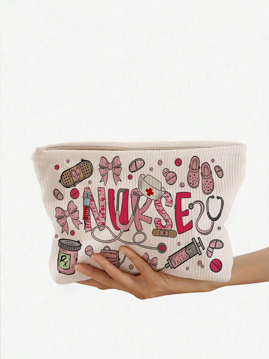 Nueva bolsa de cosméticos de pana con diseño de MEDICINA, bolsa médica, bolsa de almacenamiento con cremallera de pana, diseño colorido para medicamentos, ilustraciones médicas vibrantes, cosméticos y artículos de viaje esenciales, bolsa de cosméticos ligera, bolsa de almacenamiento de cosméticos, bolsa de tocador multifuncional, bolsa de tocador portátil para el cuidado de la piel, bolsa de cosméticos de gran capacidad, adecuada para viajes de mujeres, útiles escolares, necesidades de viaje, regalos de Año Nuevo