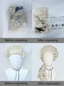Perruque de costume colonial, cheveux synthétiques longs, ondulés et bouclés de couleur beige. Perruque pour avocat, juge, père fondateur pour fête, cosplay. Perruque sans colle, résistante à la chaleur, aspect naturel, unisexe. Accessoires de déguisement pour adultes, style noble, cadeaux de Noël, accessoires de scène, décors photographiques, vêtements, perruque amusante - Beige - Voir 8