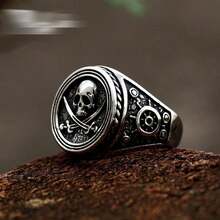 1 pieza Anillo de moda de acero de titanio con cabeza de diablo para mujeres y hombres - Negro - Ver 12