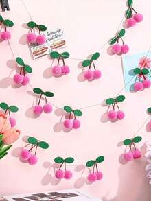 2 sets de decoración de corona de flores de cerezo rosa, decoración de cumpleaños de flores de cerezo con bolas de peluche, guirnalda colgante DIY, decoración de pared para dormitorio, decoración de fiesta y pared para vacaciones - Rosa - Ver 3