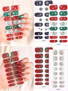 Tiras de unhas de gel semi curadas, adesivos retrô de Natal com padrões clássicos como flocos de neve e renas, funcionam com qualquer lâmpada de unha, adesivos de decoração de unhas com qualidade de salão, adesivos de decoração de unhas faça você mesmo para mulheres e meninas, salão de arte de unhas - Multicolorido - Ver 5
