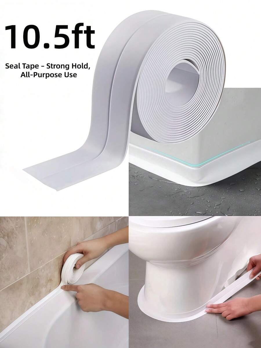 1 Roll (3.2M/10.5FTS)Of Waterproof And Mildew-Proof Toilet Sealing Strip , Grout Sealer Tape, Furniture Sticker, Self-Adhesive Sealing Tape, Suitable For Kitchens And Bathrooms. The Waterproof Tape Can Prevent Moisture. The Kitchen Sink Beautiful Joint Sticker Is Suitable For Workshops, Kitchens, Bathrooms, And Home Use. Colors And Styles Are Random (Applicable To Smooth Surfaces; The Surface Must Be Carefully Cleaned Before Use To Ensure It Is Clean And Flat) - 白色 - 查看 1