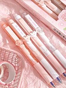 Set de 4 bolígrafos de gel borrables de color rosa dulce, con clips extensibles de dibujos animados de animales y el espacio, tinta de color negro de 0.5 mm, útiles escolares y de oficina para estudiantes