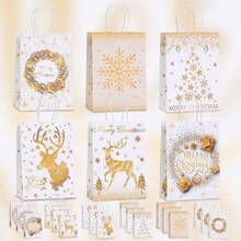 12/24pcs/Set 21*15*8CM Christmas Gold Foil Gift Bags With Santa Claus, Snowman, Reindeer Designs, Convenient Gift Bags - Multicolor - View 10