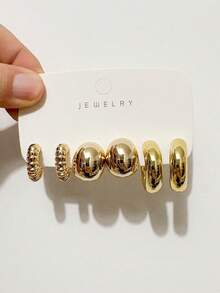 4/6/16 buc cercei stud minimalisti de înaltă calitate, placați cu UV CCB din rășină, set de cercei rotunzi în formă de C, cercei placați pentru femei noi, bijuterii hip-hop, cercei geometrici, purtare zilnică, cadou pentru prietenă/familie/prieteni - Aur - Vizualizare 5