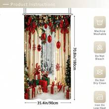 Christmas Decorations1/3/4pcs Christmas Window Scene Shower Curtain Bathroom Set, Gift Box With Bow And Snowflake Print Waterproof And Wear-Resistant Bathroom Decor And Accessories,With 12 Hooks - Includes Toilet Seat Cover, Bath Mats, And Rugs Polyester Fabric - Washable - Perfect For Holiday Decor,Home/Bedroom/House/Western/Winter Decor