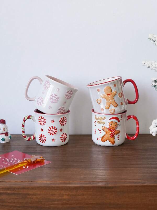 1pc Christmas Gingerbread Man Ceramic Mug Charming And Creative Festive Confectionery Design Featuring Snowflakes And A Santa Hat Gingerbread Man Small-Capacity Espresso Cup Ideal For Christmas Parties And Gatherings Suitable For Daily Home Use Perfect As A Gift Or Festive Decoration