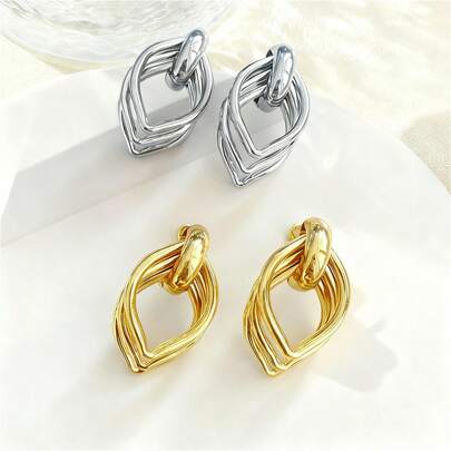 1 Paio di Orecchini a Perno Classici di Colore Oro con Strass Geometrici, Orecchini con Nodo di Design alla Moda, Gioielli Regalo per Donne