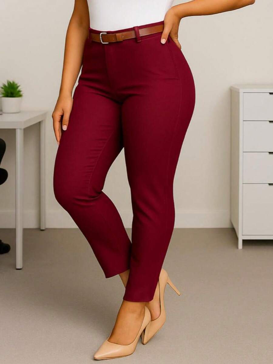 Women Pants - Burgundy - View 1