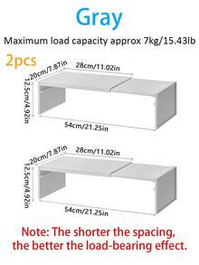 1件/2件可扩展厨房收纳架，塑料台面橱柜收纳架，带可调节隔板，用于存放香料和炊具，无需组装，分层搁板，餐具架。（如需强承重能力，请参考第二张尺寸表了解使用方法。） - 彩色 - 查看 14