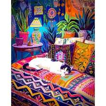 Kit para iniciantes em pintura a óleo digital DIY para adultos, com estampa de gato colorido, tintas acrílicas, decoração para casa, 40x50cm/16x20in, moldura não inclusa. - Multicolorido - Ver 10