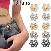 2/3/4/5/6/10 对裤腰收紧器，可调节腰带扣套装，用于牛仔裤的额外纽扣，用于裤子、牛仔裤、袖子的纽扣调节器（银色）可调节金属纽扣别针，用于牛仔裤和服装，时尚女孩的配饰