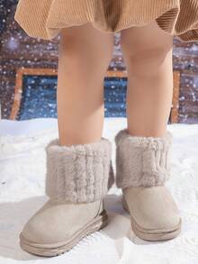 1双儿童保暖内衬耐穿雪地靴，适合冬季户外休闲穿着 - 米色 - 查看 3