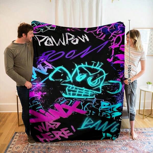 [Tacto suave] Manta de franela de lana - Poliéster suave y cómodo, diseño de dibujos animados para todas las estaciones, con gráficos de letras personalizadas, ideal para regalos, manta con personaje de dibujos animados de Halloween, manta de impresión digital