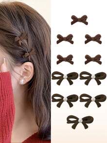 10 件女孩红色植绒蝴蝶结发夹，小植绒刘海夹，新年发饰 - 彩色 - 查看 15