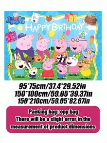 Peppa Pig Theme Photography Background Cloth, Birthday Party Decoration Banner, Cartoon Cute Background Decoration, Outdoor Warm Atmosphere Decoration Hanging Cloth - Multicolor - View 3