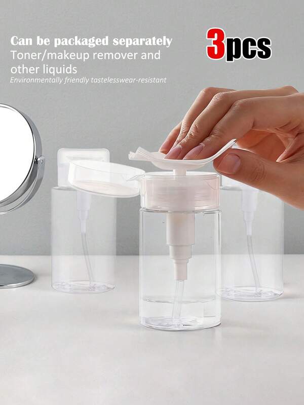 Clear Press Bottle, Reusable, Push Down Pump Dispenser, Empty Cosmetic Acetone Container Travel Bottle Pump Travel Accessories Dormitory Bathroom EssentialsTravel Essentials ,Travel Organizer For Beach ,Summer Vacation Back To School