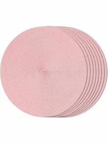 4pcs/6pcs Set 15-Inch Woven Round Placemats, Washable Non-Slip Table Mats Suitable For Family Gatherings, Weddings, Parties (Pink) - Pink - View 3