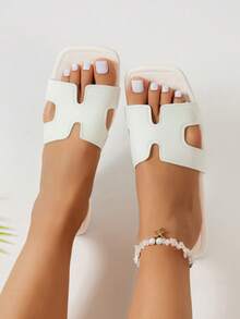 Women's Fashion Flat Square Toe Slip-On Sandals, Versatile Ladies' Summer Casual Shoes - Beige - View 3